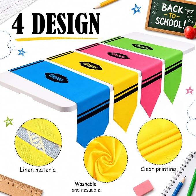 4 Pcs Crayon Table Runner 71 x 13 Inch Back to School Classroom Decorations