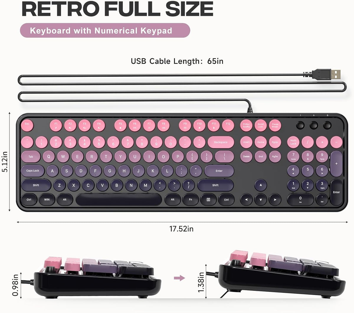 MOFII Computer Keyboards Wired, Plug Play USB Full Size Typewriter Keyboard, Cute Colorful Aesthetic Keyboard with Foldable Stands for Windows PC Laptop (Berry Pink)