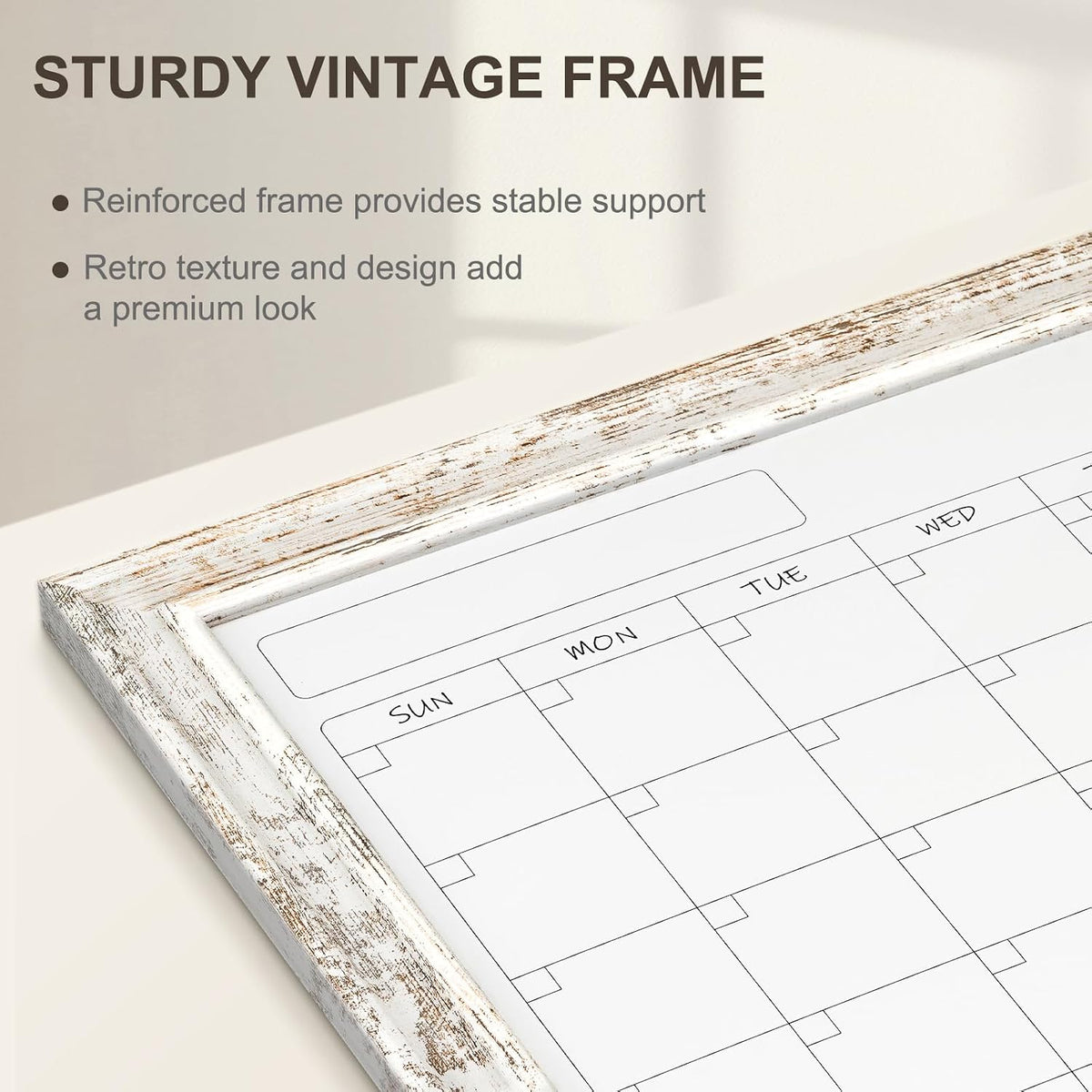 Monthly Dry Erase Calendar Whiteboard for Wall, 36"x24", Rustic Wood Frame