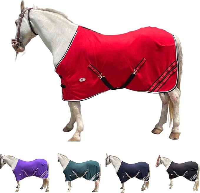 Majestic Ally Anti Pill Fleece Horse Blanket/Sheet with Silver Braided Rope (Red, 82)