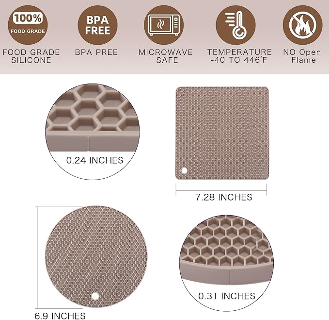 Silicone Trivets for Hot Dishes, Flexible Jar Opener Food Grade Spoon Holder