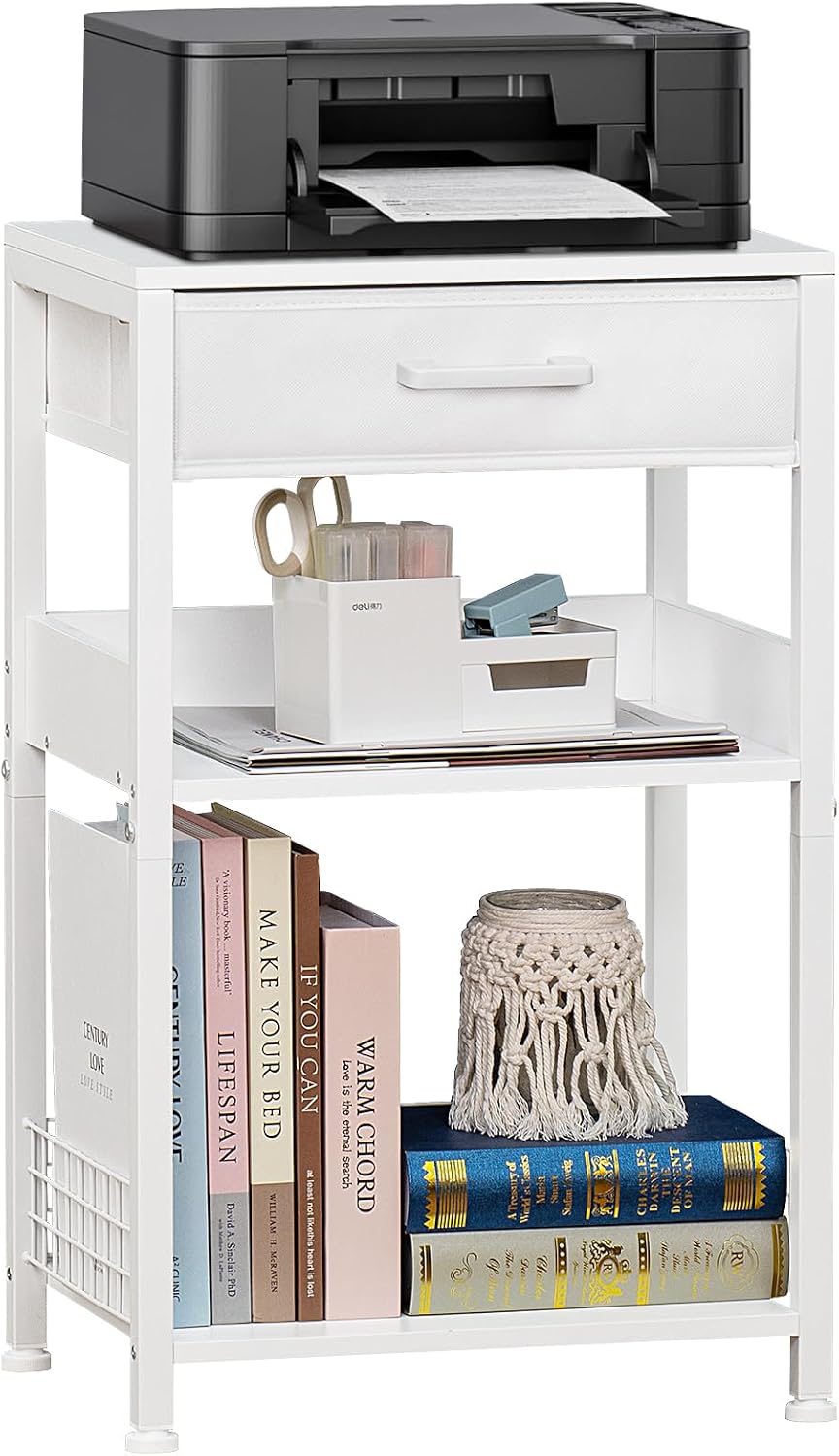 Lerliuo Printer Stand with Storage, 3-Tier Printer Table,White
