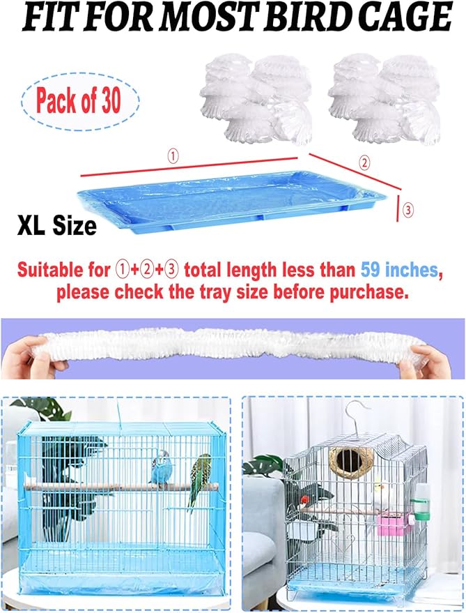 Large Disposable Bird Cage Tray Liners，34'' X 22'' Plastic Parakeet Cage Liner Bag - 30 Pcs Birds Cage Bottom Liner Universal Film Bird Cage Accessories for Finches Canaries Cockatiels Birdcage