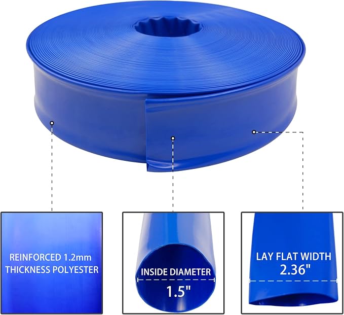 Poolvio 1-1/2" x 100' Professional Blue Backwash Hose