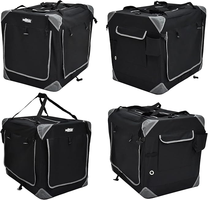 EliteField 4-Door Folding Soft Dog Crate with Curtains, Carrying Bag and Fleece Bed (2 Year Warranty), Indoor & Outdoor Pet Home (30" L x 21" W x 24" H, Black+4 Door Curtains)