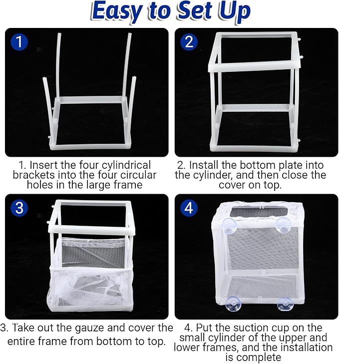 2 Pack Fish Incubator Mesh Box Aquarium, 6.3" x 5.51" x 5.91" Breeder Box for Fish Tank White Nylon Mesh Fishes Breeder Boxes for Aquarium Juvenile Fishes Separation Net Fry Hatchery with Suction Cups