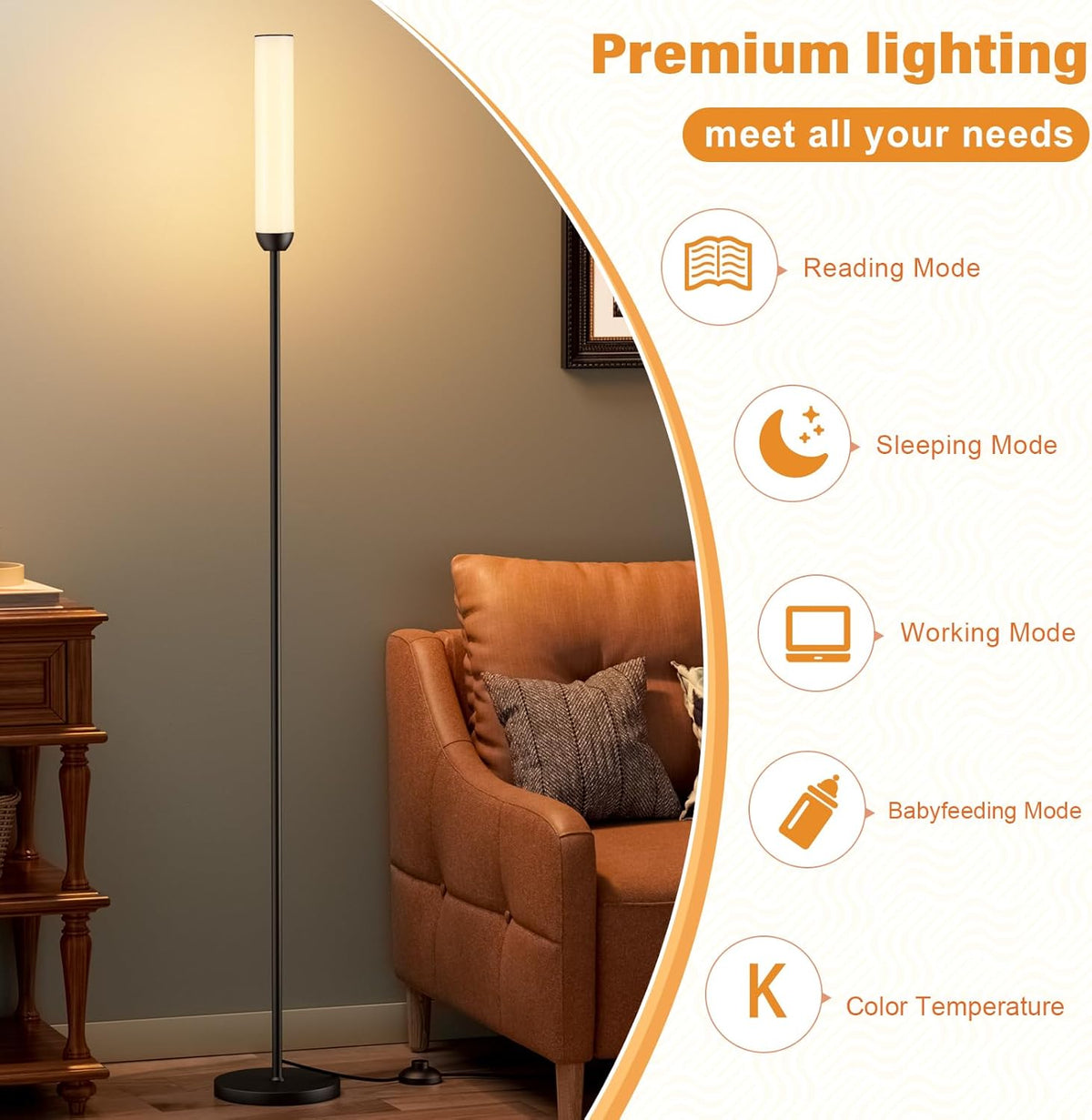 Ambimall LED Floor Lamp with Remote Control, Foot Switch, Black