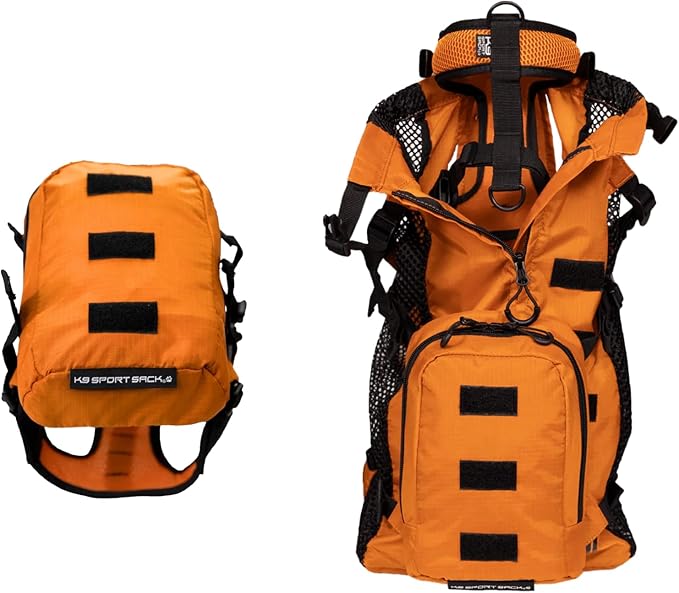 K9 Sport Sack Walk-On - Small, Sunset Orange - Ideal for Dogs with 13-16” Back Length - Lightweight, Packable, Backpack-Style Carrier - Includes Compatible Harness & Storage Bag