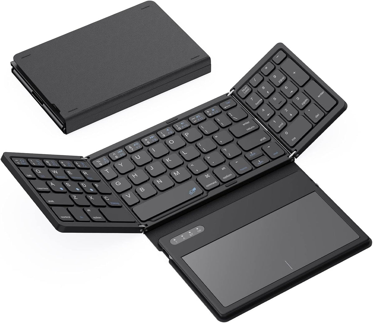 GEODMAER Foldable Bluetooth Keyboard, Portable Full Size Folding Keyboard with Large Touchpad, Numeric Keypad, PU Leather, Wireless TravelKeyboard for Windows Android Mac(Sync up to 3 Devices)