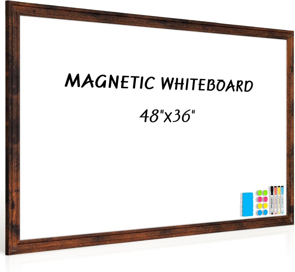 Large Dry Erase White Board for Wall, 48"x36", Brown White Wooden Frame