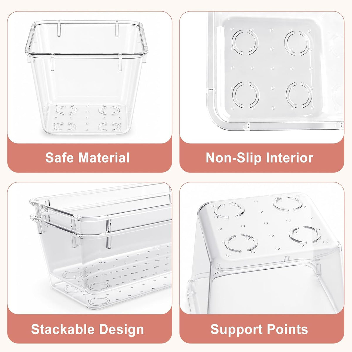 81 PCS Clear Plastic Drawer Organizer Set 4 Sizes Desk Divider Storage Bin
