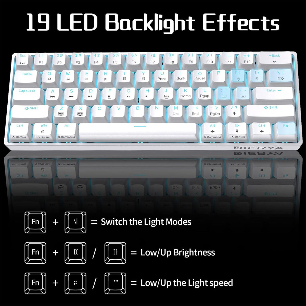 DIERYA 60% Mechanical Keyboard, DK61se Wired Gaming Keyboard with Brown Switches, LED Backlit Ultra-Compact 61 Keys Mini Office Keyboard for Windows Laptop PC Gamer Typist（White）