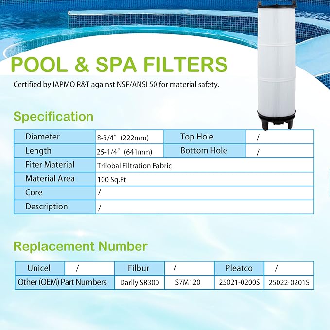 S7M120 System 3 Inner Pool Filter Compatible
