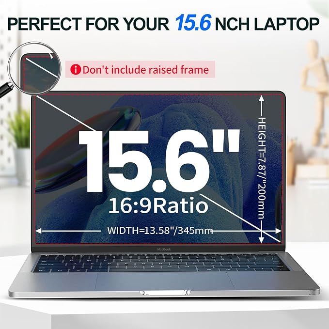 2Pack Magnetic 15.6 Inch Laptop Privacy Screen 16:9 Aspect Ratio, Removable