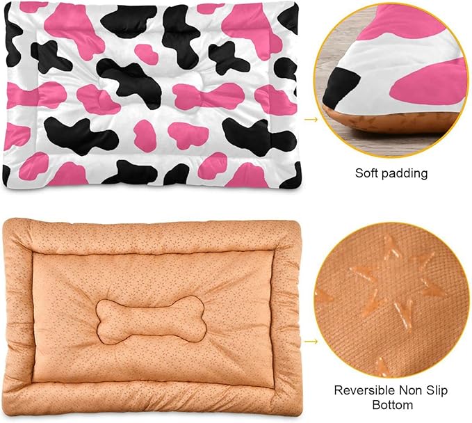 Pet Bed Pink Milk Cow Print Dog Bed Mat Absorbing Non Slip Pad Pet Sleeping Mat for Small, Medium, and Large Dogs Puppy Cat 36 in x 24 in