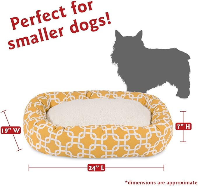 Majestic Pet 24 Inch Links Sherpa Calming Dog Bed Washable – Cozy Soft Round Dog Bed with Spine for Head Support - Fluffy Donut Dog Bed 24x19x7 (inch) – Round Pet Bed Small - YELLOW