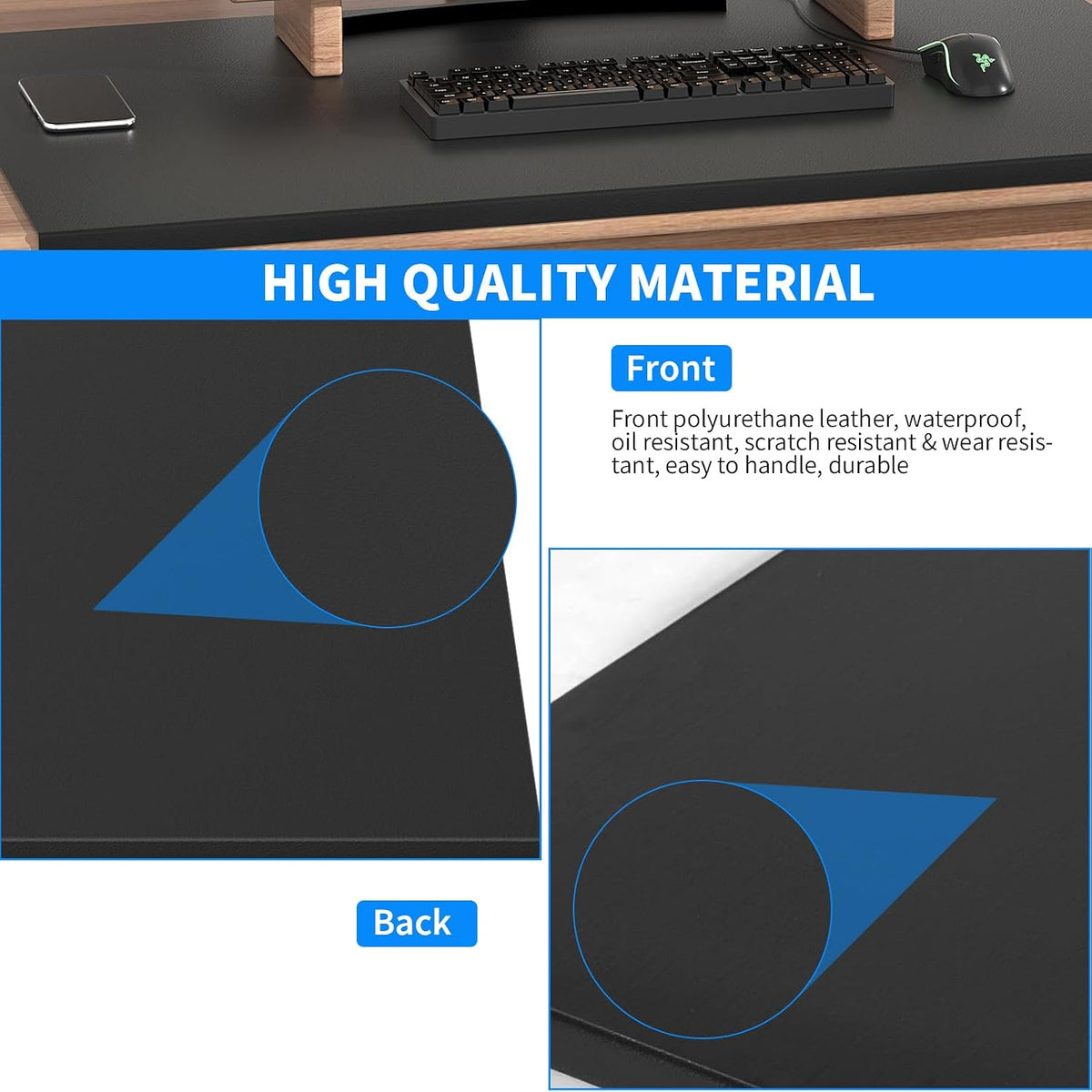 Desk Mat with Edge Protector for Keyboard and Mouse, Desk Pad with Lip