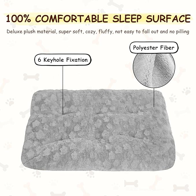 Washable Dog Bed for Small to Large Dogs, Calming Anti Anxiety Medium Dog Bed, Deluxe Plush Faux Fur Crate Beds, Comfy Fluffy Kennel Pad Pet Sleeping Mat with Non-Slip Bottom, 36"x27", Gray
