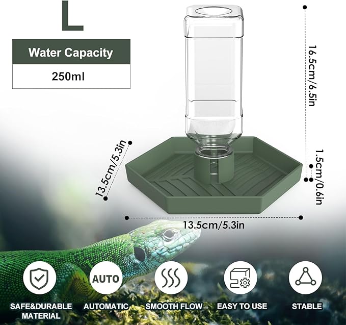 Reptile Water Dispenser-Bearded Dragon Water Bowl - Small Water Dish for Tortoise - Bowls for Reptiles & Amphibians (L)