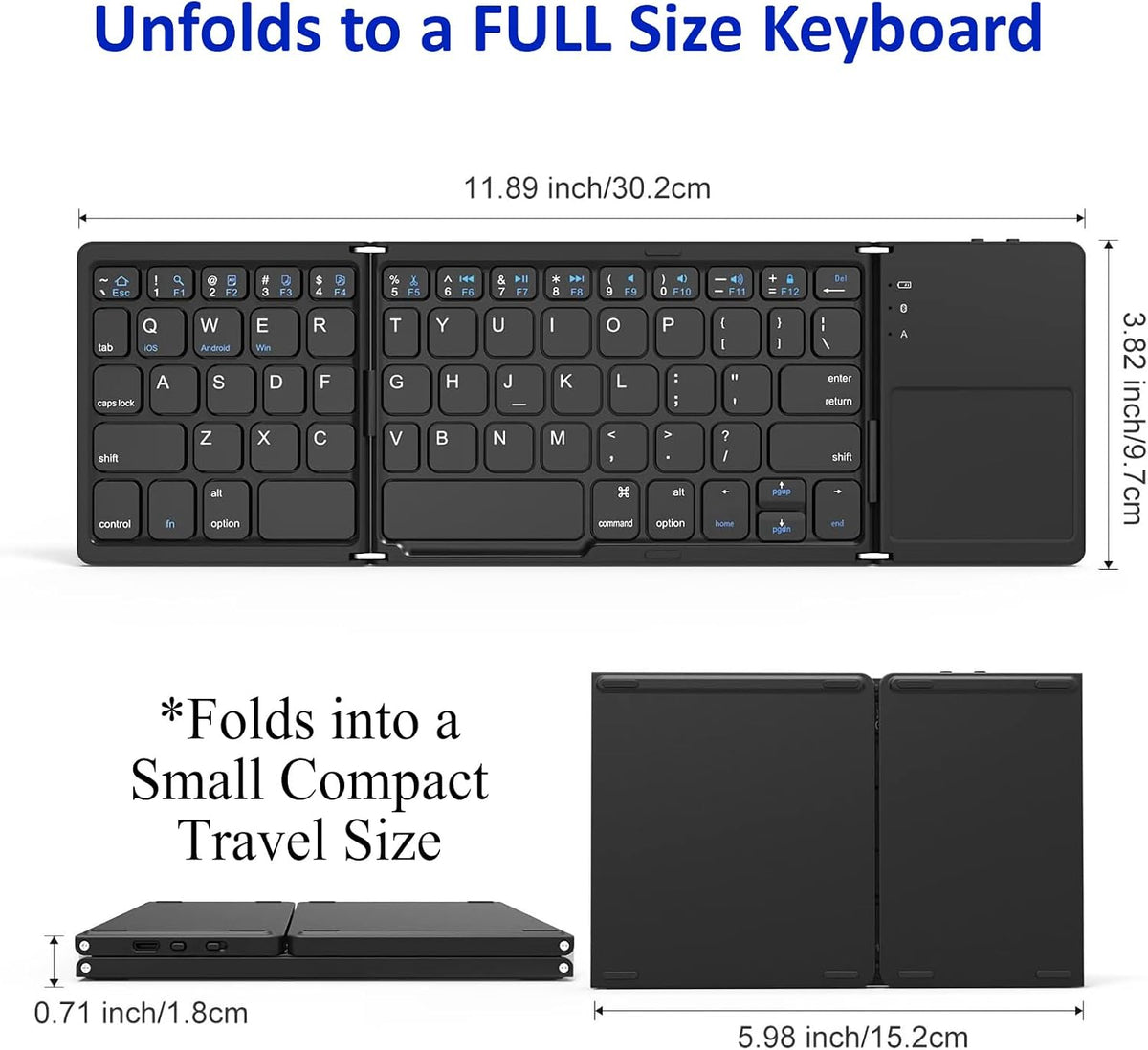 Slim Foldable Wireless Keyboard Compatible with Samsung Galaxy Tab S7/S7+/S6/Lite/S5e/Plus Includes TOUCHPAD Mouse /48H Use/560 Days Standby/Portable/Compact/Tri-Fold/Rechargeable