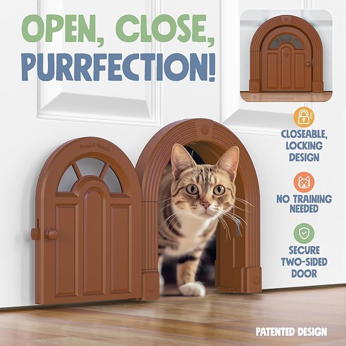 Purrfect Portal Meow Manor® XL Interior Cat Door – No-Flap Pet Door for Interior Doors, Easy DIY Installation, Cat Door for Cats up to 30 lbs, Brown