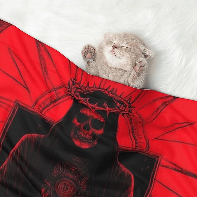 Waterproof Dog Blanket Soft Pet Blanket for Puppy Cat, Fleece Cat Throw Blankets for Furniture Bed Couch Sofa Reversible - Red Gothic Skeleton Throne