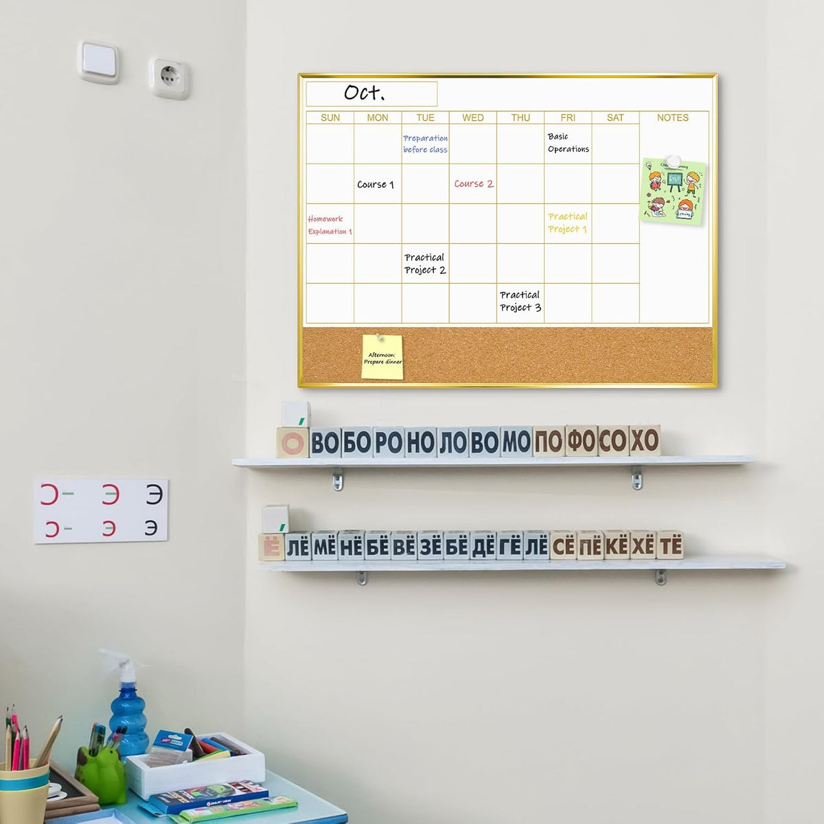 Dry Erase Calendar Whiteboard, 36"x24" Monthly White Board with Cork Board