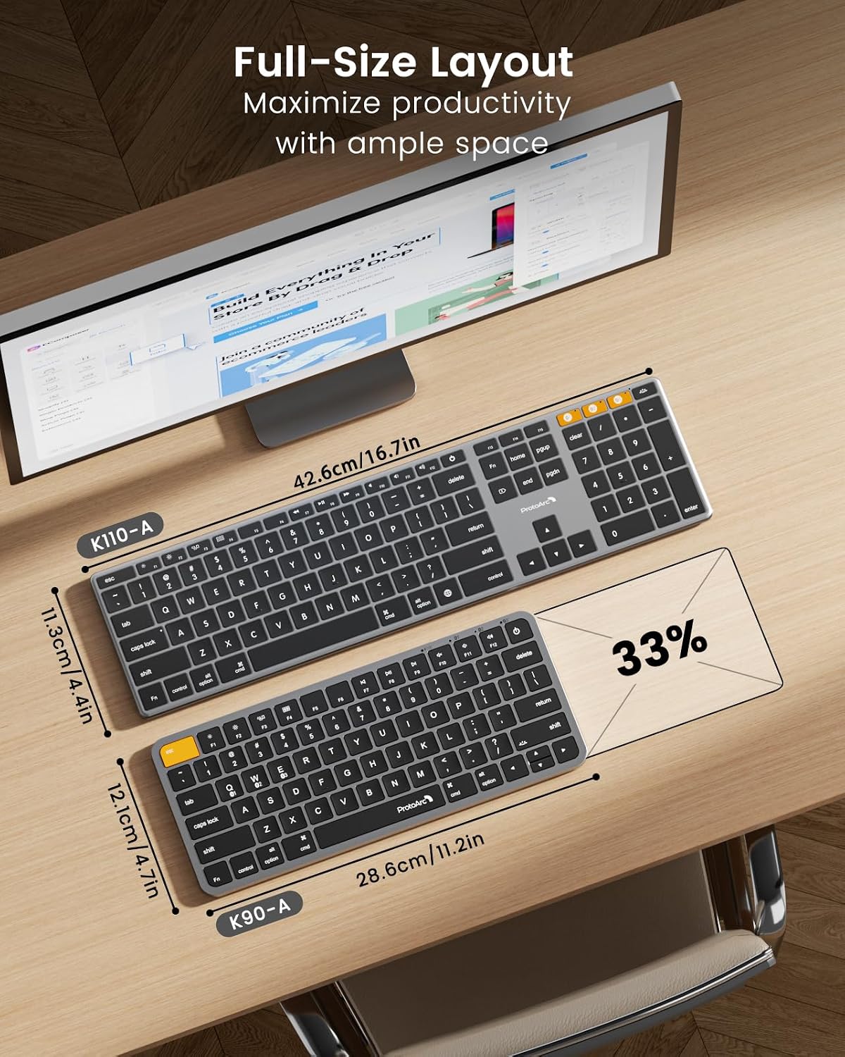 ProtoArc K110-A Backlit Wireless Keyboard for Mac, Aluminum, Space Gray