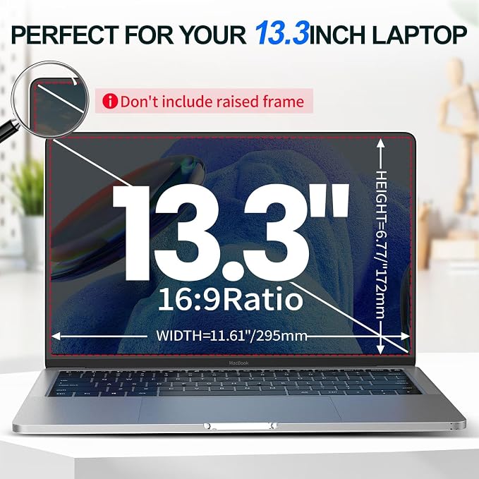 2Pack Magnetic 13.3 Inch Laptop Privacy Screen 16:9 Aspect Ratio, Removable