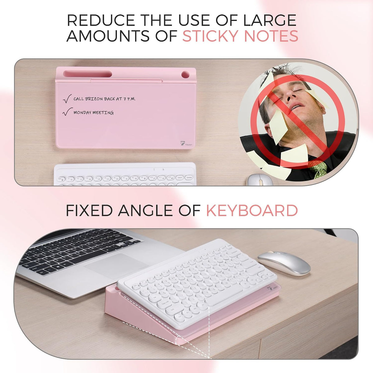 TOWON Compact Glass Desktop Whiteboard with Storage 12x7 in, Pink