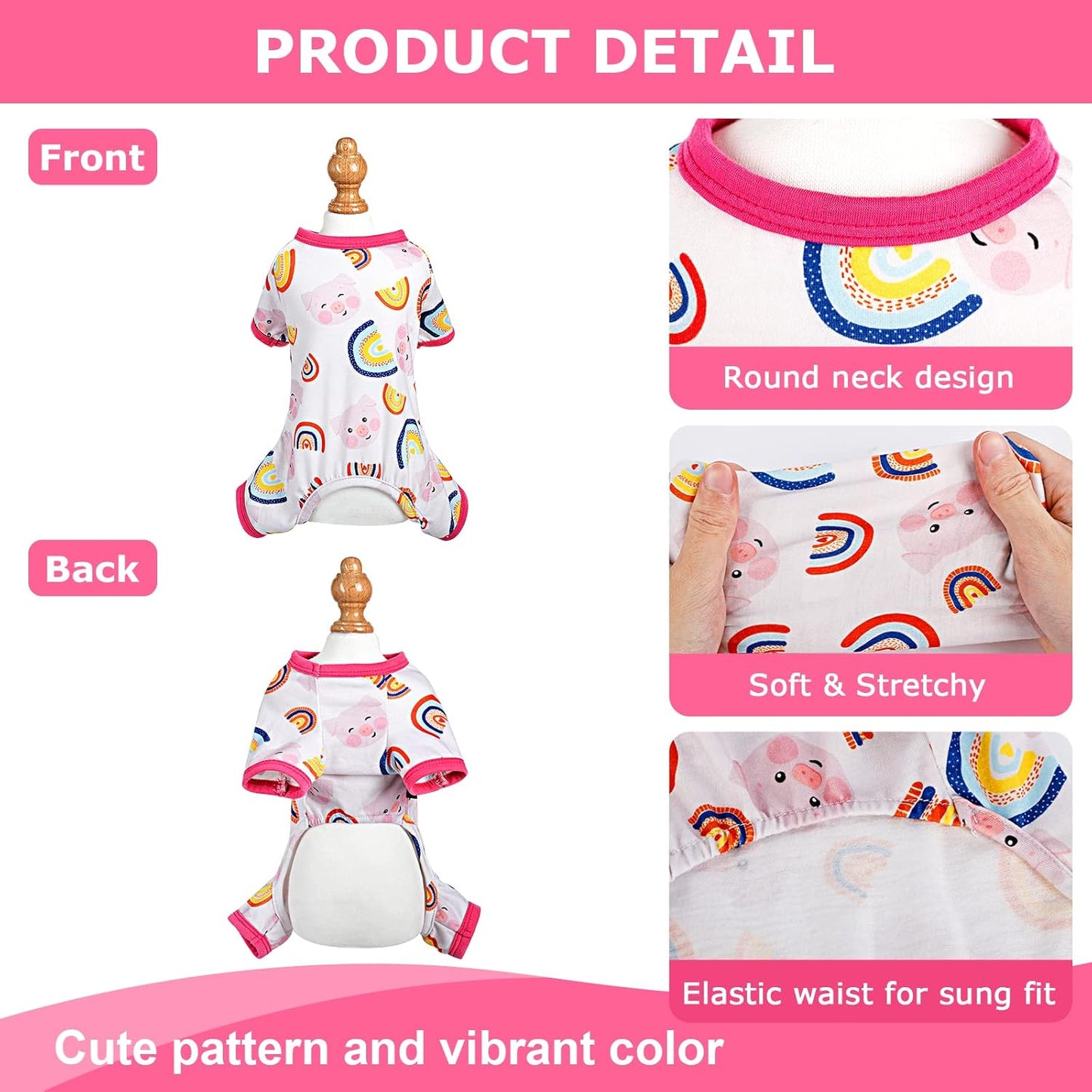 Dog Pajamas Pjs Spring Summer Dog Clothes for Small Dogs Girl - Boy - Medium Size Dogs, Soft Stretchy Puppy Clothes Doggie Onesies Cat Pet Jammies Outfit (Pig Pink, Medium)