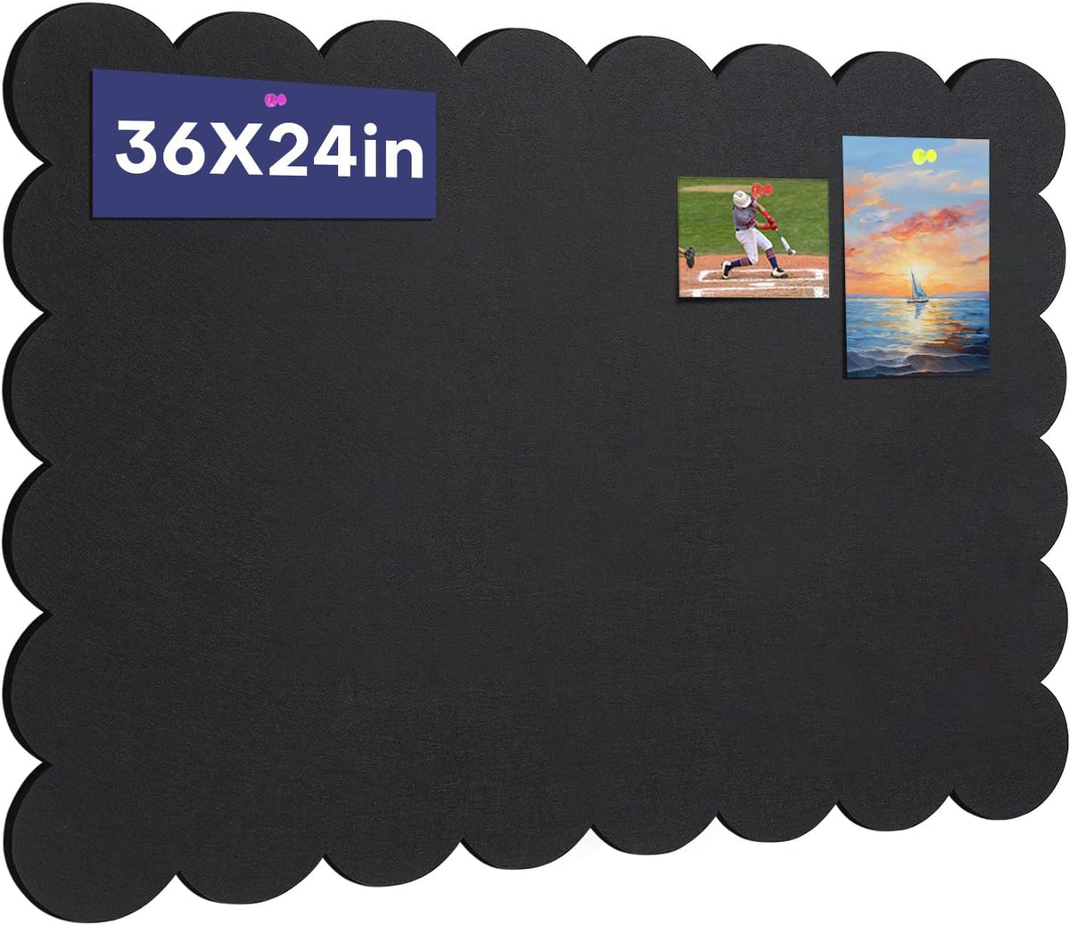 Scalloped Bulletin Board 36 x 24 Inches Felt Pin Board, Black
