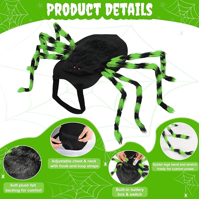 OurWarm Large Dog Halloween Costumes, Furry Funny Dog Spider Costume with 64 LED Purple Lights, Halloween Costumes for Large Dogs Pets Party Outfits Contest Clothes Cosplay Decor