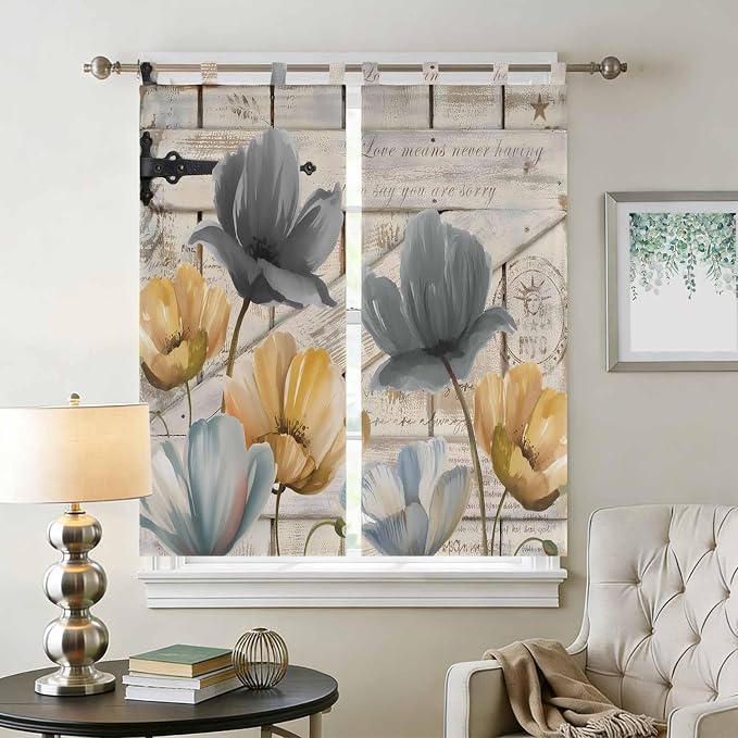 Spring Tulips Flower Bedroom Curtains 72 Inch Length, Window Curtains Tab Top