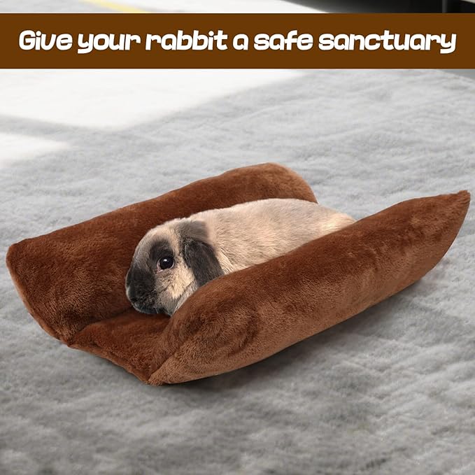 Alphatool 15.7" x 14" Soft Bunny Bed - Rabbit Bed, Warm Cuddle Cushion Plush Mat for Guinea Pig, Ferret, Small Animal - Brown