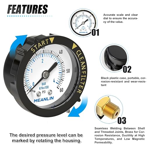 MEANLIN MEASURE 0~60Psi Plastic Frame 1/4" NPT Start and Clean Filter Pressure