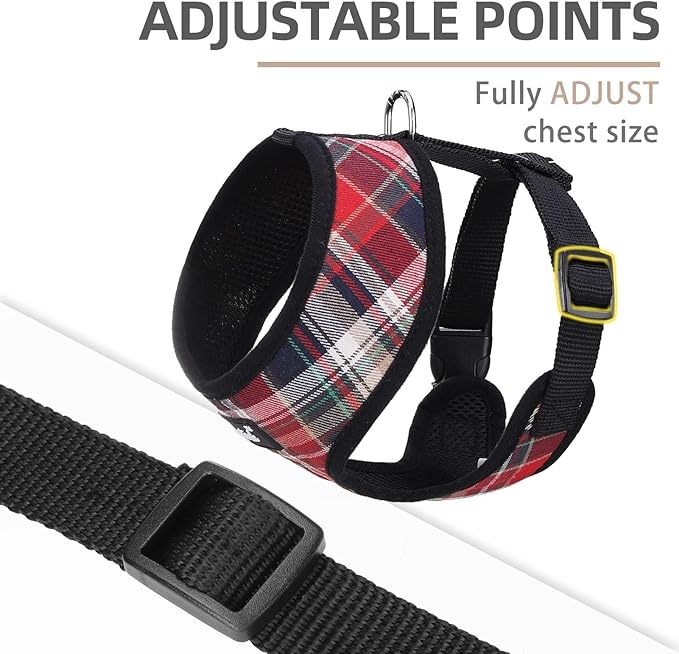 PUPTECK Soft Mesh Dog Harness and Leash Set Pet Puppy Cat Comfort Padded Vest No Pull Harnesses, Red Mixed, M