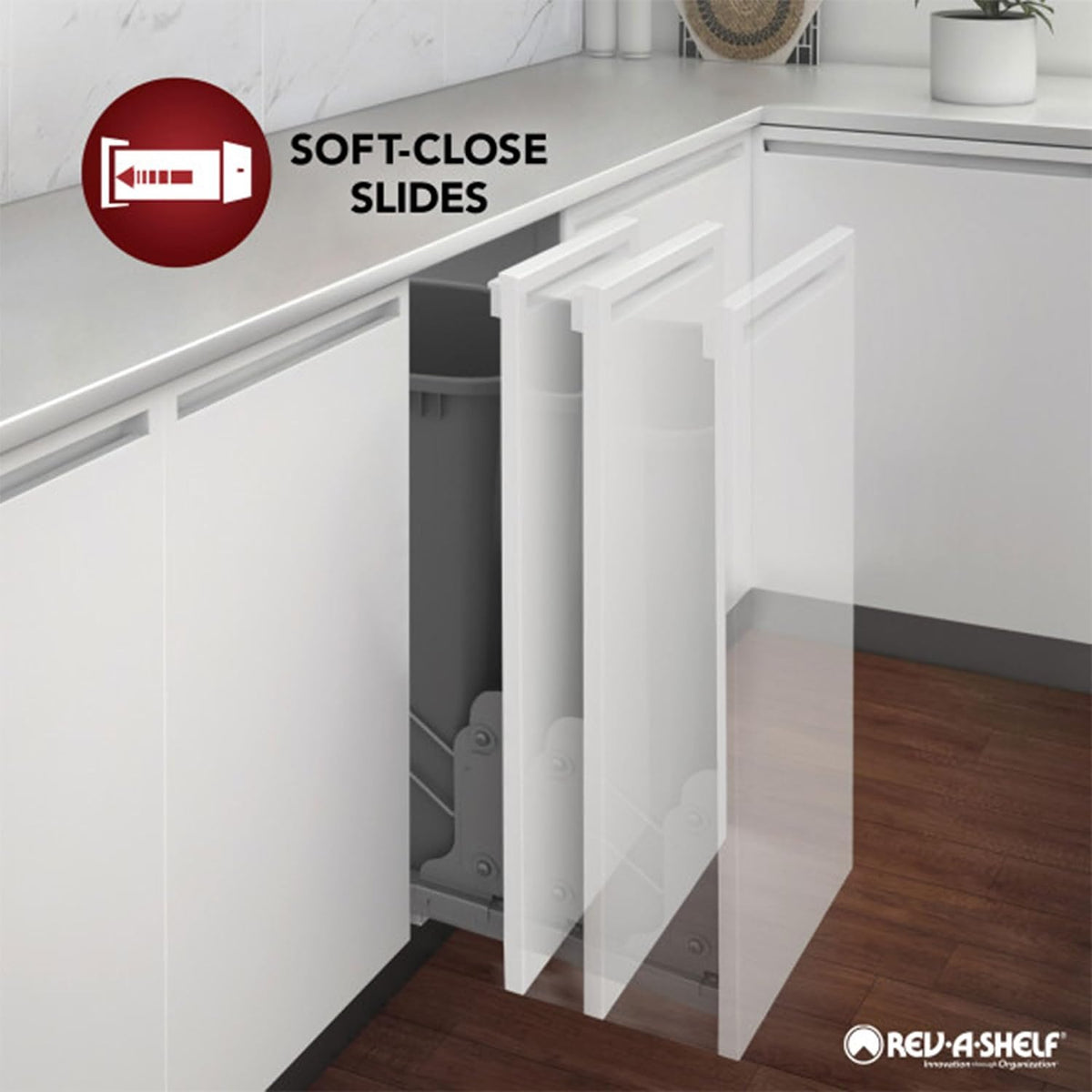 Rev-A-Shelf Double Pullout Garbage Trash Cans for Kitchen Cabinets, 35 Qt