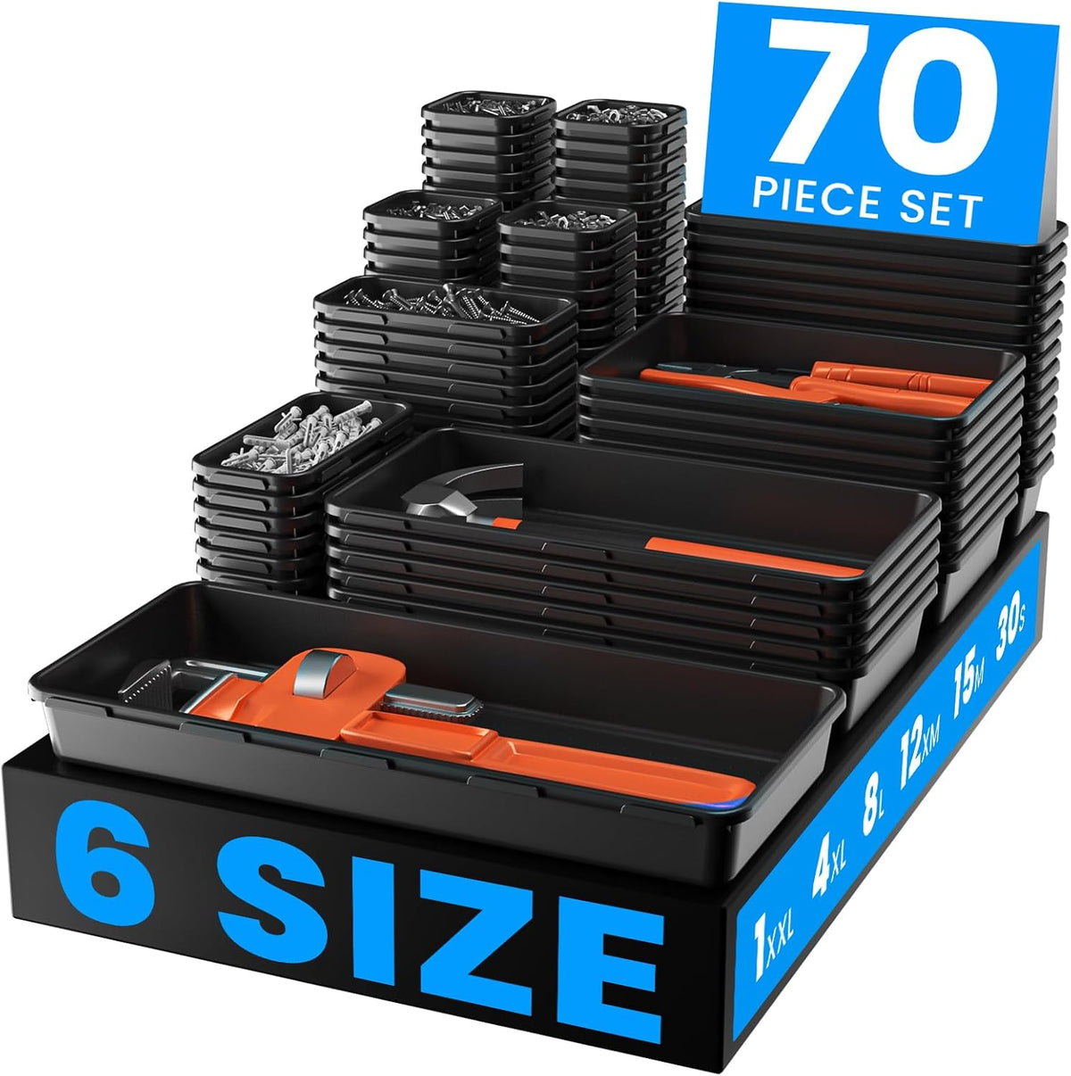 A-LUGEI【𝟳𝟬pcs 𝟲𝗦𝗶𝘇𝗲】 Tool Box Organizer and Storage drawer organizer
