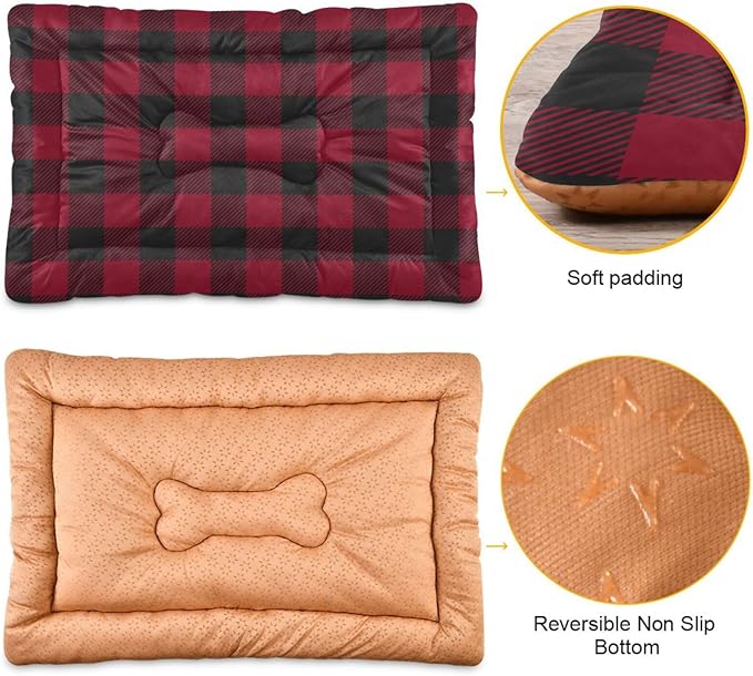 Pet Bed Red and Black Buffalo Plaid Christmas Dog Bed Mat Absorbing Non Slip Pad Pet Sleeping Mat for Small, Medium, and Large Dogs Puppy Cat 36 in x 24 in