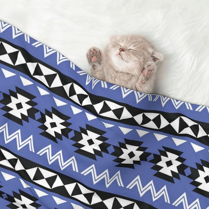 Reversible Plush Dot Pet Blanket for Dogs and Cats, Tribal Ethnic Aztec Native American Decor, Ultra Soft Two Sided Design with Warm Fuzzy Side and Smooth Side for Comfort