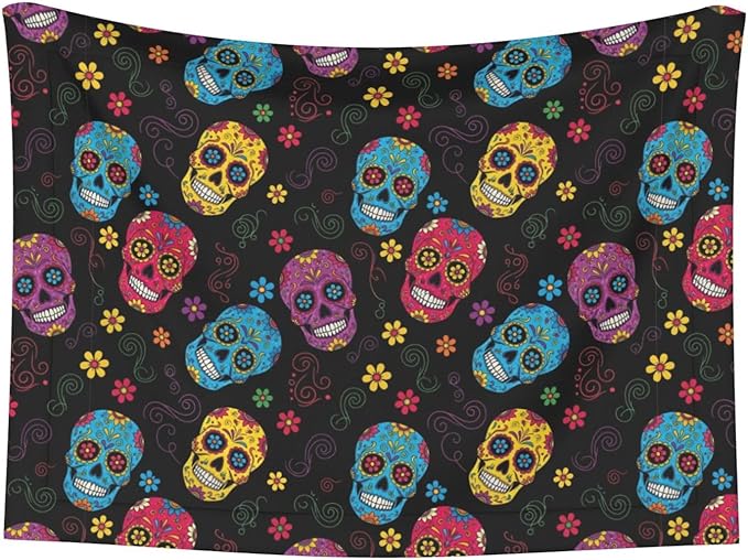 Reversible Pet Blanket for Easy Cleaning Maintenance, Sugar Skulls, Double Sided Plush Dot Design Means Double Use Between Washes for Convenience