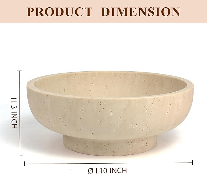 Decorative Resin Bowl, Large Fruit Bowl, Artificial Travertine Beige | Perfect