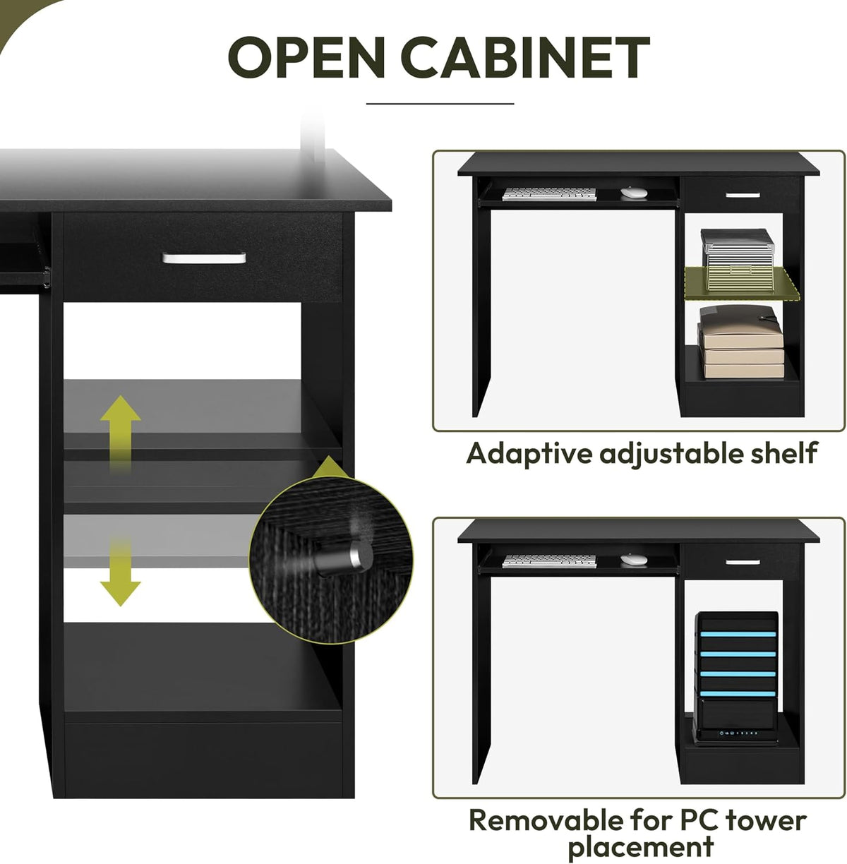 Yaheetech Computer Desk with Keyboard Tray, Drawers, and Shelves, Black
