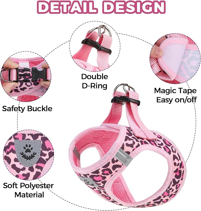 PAWCHIE Dog Harness and Leash Set,Step in No Pull Soft Pet Harness, Reflective Adjustable Puppy Vest for Small Medium Dogs Cats,No Choke Harness Vest with Poop Bag Holder for Walking,Running,Leopard M