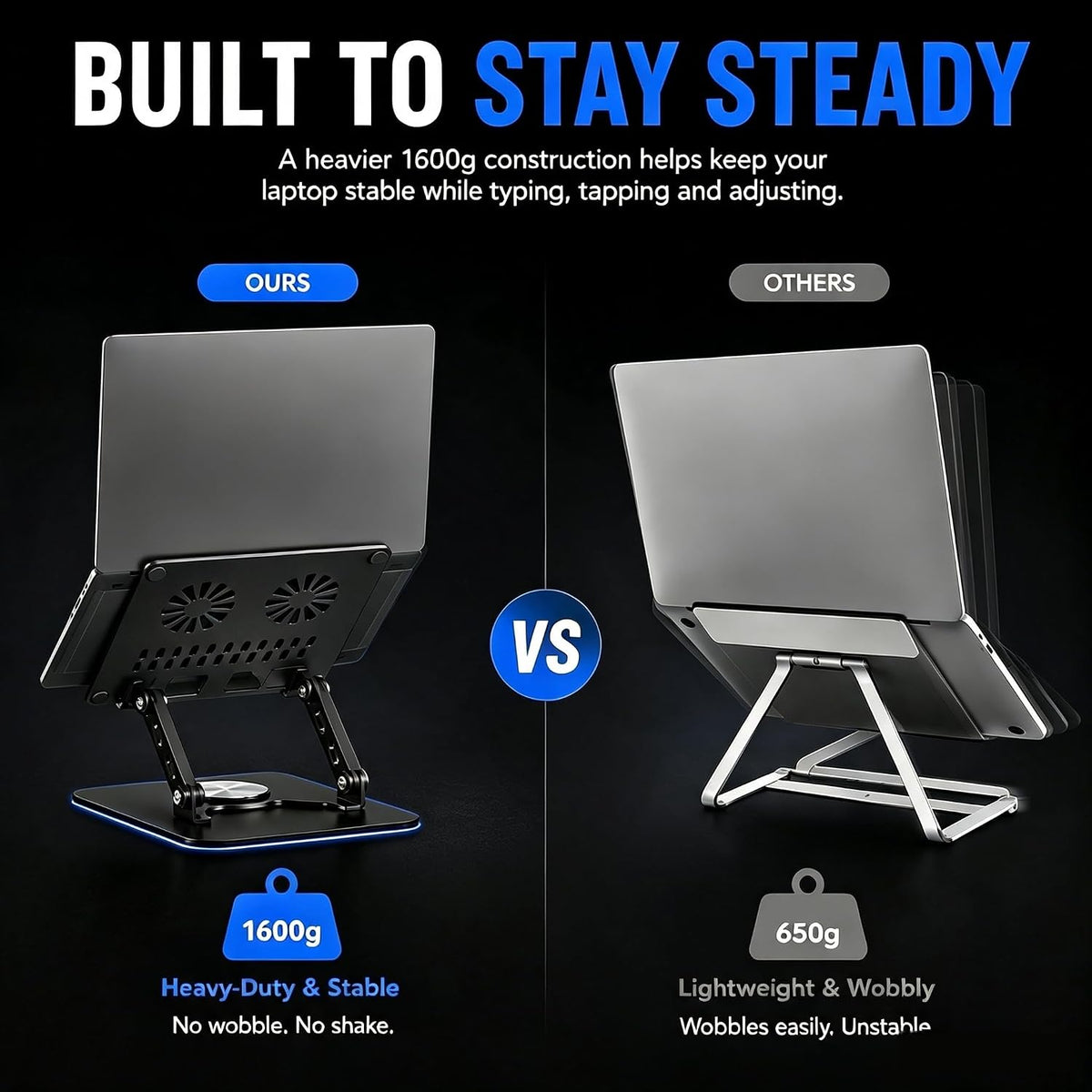 Adjustable Laptop Stand, Computer Stand with 360 Rotating Base