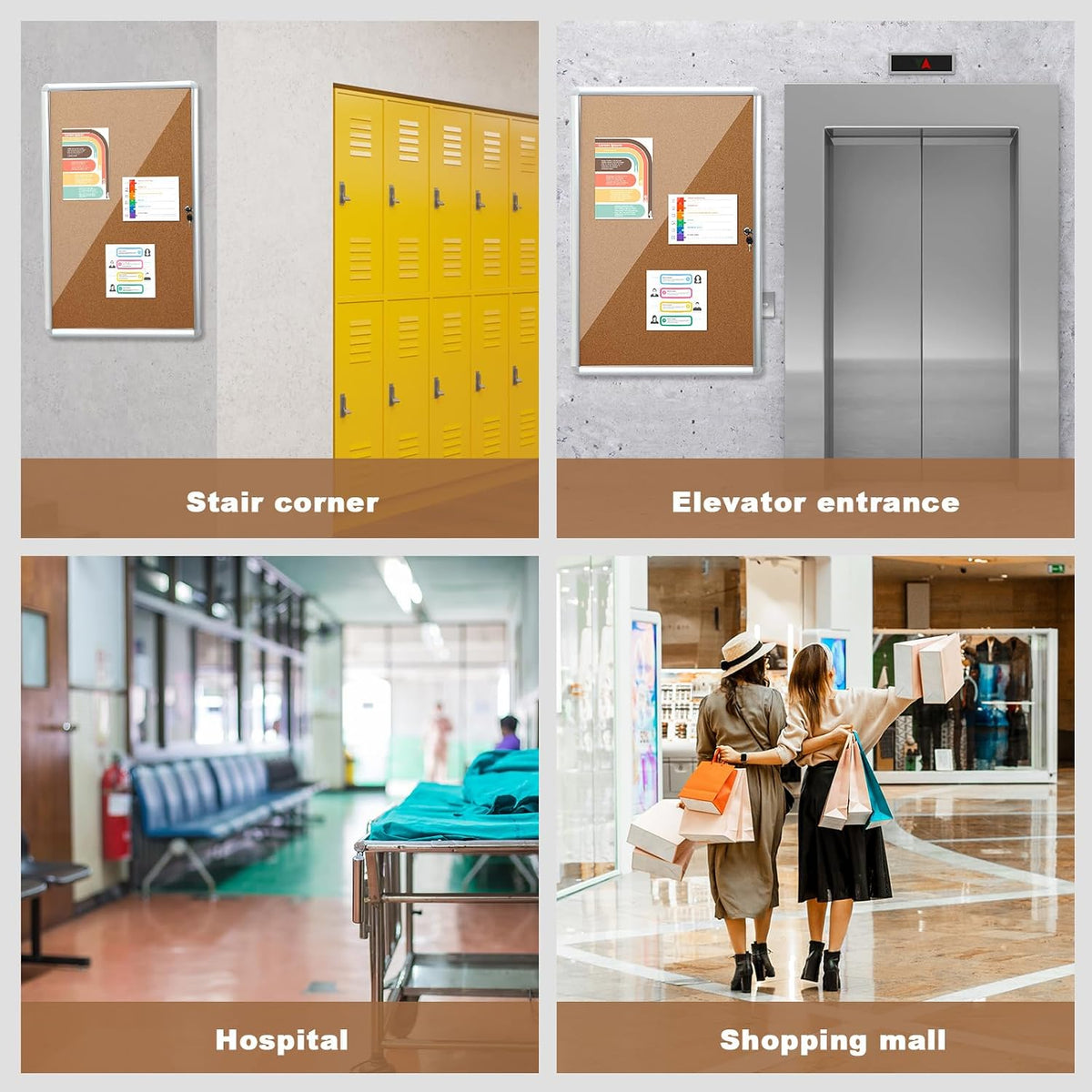 Blulu 2 Set 24 x 36 Inch Enclosed Bulletin Boards Lockable Noticeboard Windproof Outdoor Cork Display Wall Case with Locking Door for School Office Notices(Burlywood)