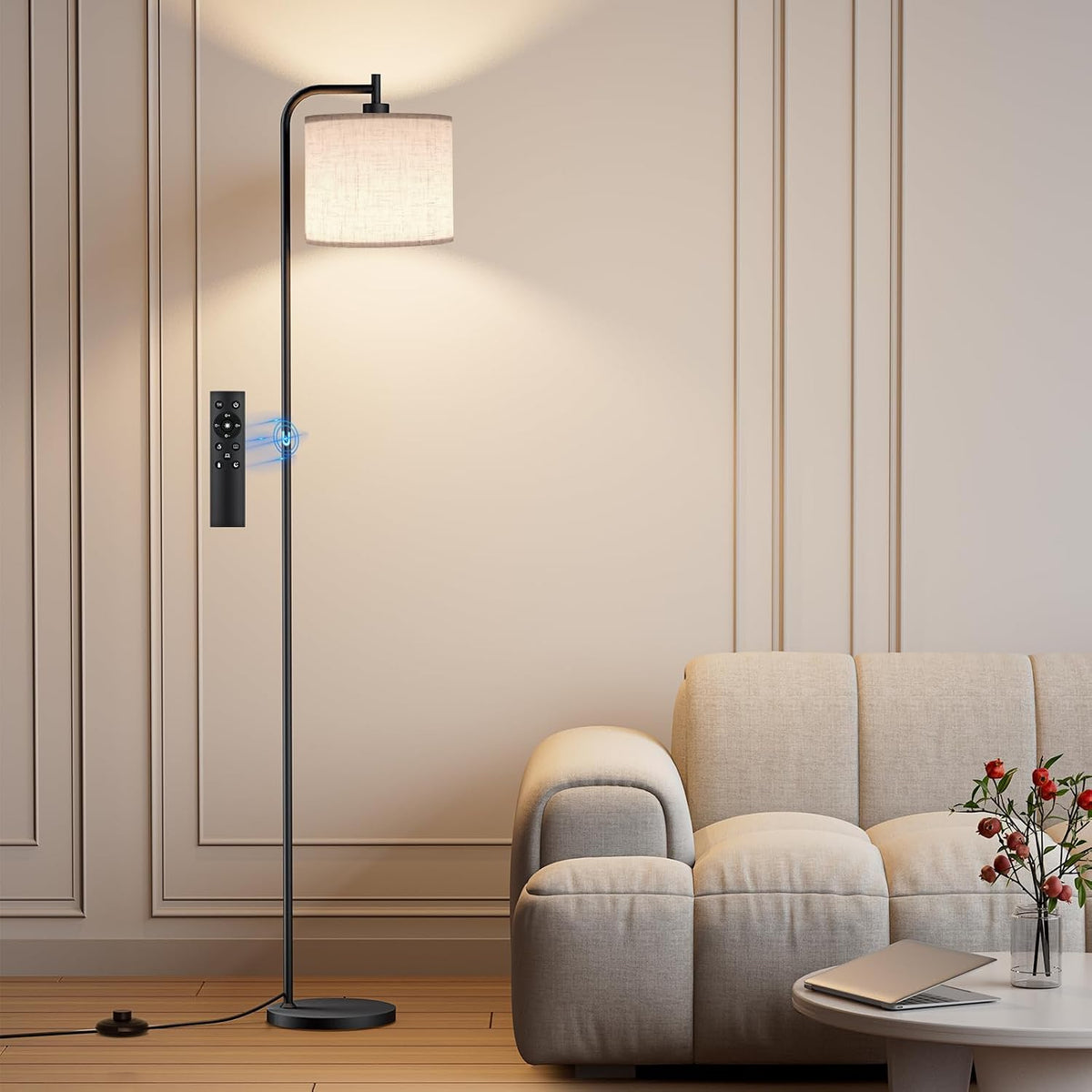 SIBRILLE Floor Lamp for Living Room, Tall Standing Lamp with Linen Shade