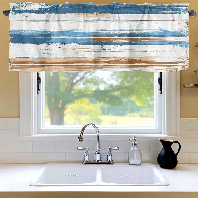 Vintage Blue Valances for Windows, 1 Panel