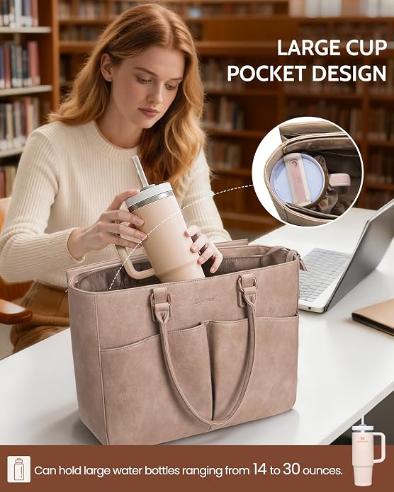 Laptop Tote Bag for Women, Leather Work Tote